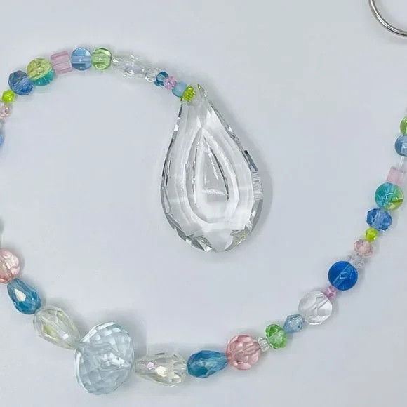 Handmade Beaded Suncatcher - Pastel - Clear Crystal Prism - Hanging Decor - Picture 3 of 14
